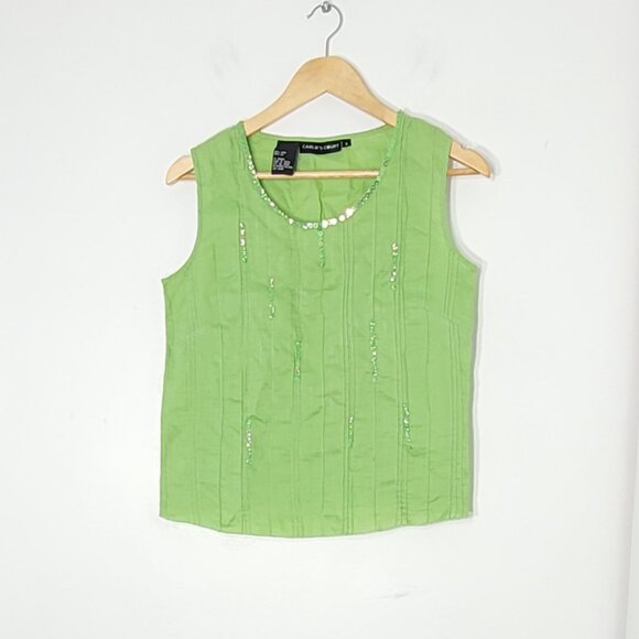 Carlie's Court Tops - Carlie's Court Women's Green 100% Linen Sleeveless Scoop Neck Lightweight Top S